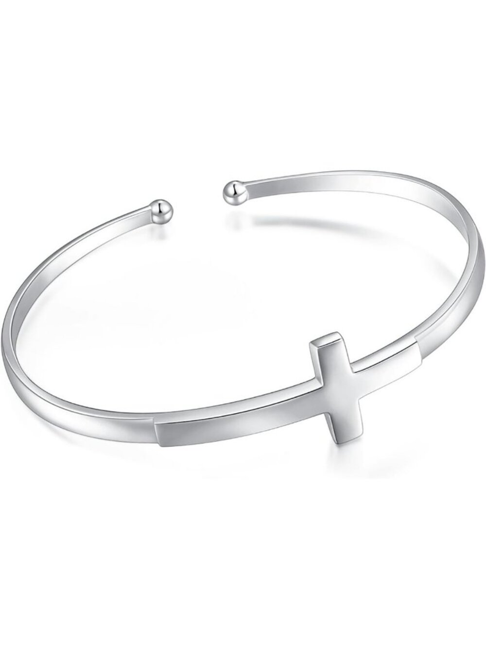 Sterling Silver Sideways Cross Bangle Bracelet - Engraved Faith Hope Love Gift